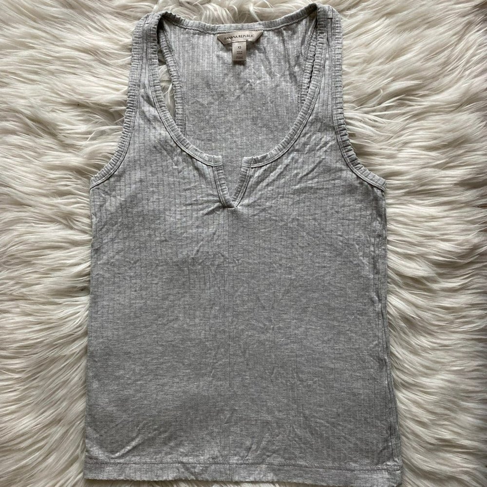 Ribbed split neck tank top